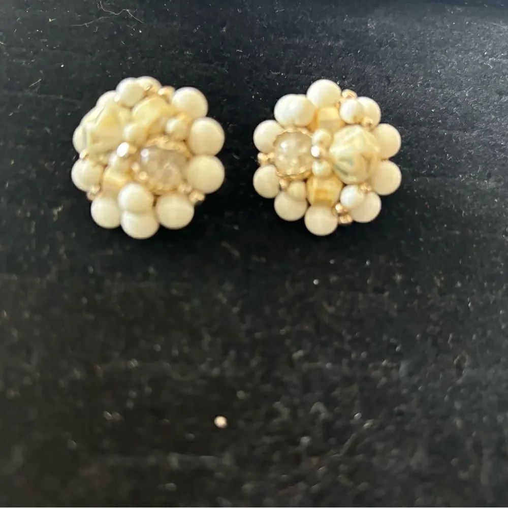 Vintage Japan made earrings clips pearl beaded accessory clip on studded